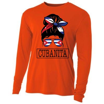 Cubanita Messy Bun Cuban Flag Cuba Cooling Performance Long Sleeve Crew