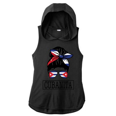 Cubanita Messy Bun Cuban Flag Cuba Ladies PosiCharge Tri-Blend Wicking Draft Hoodie Tank