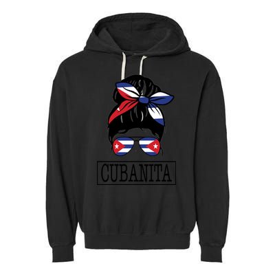 Cubanita Messy Bun Cuban Flag Cuba Garment-Dyed Fleece Hoodie