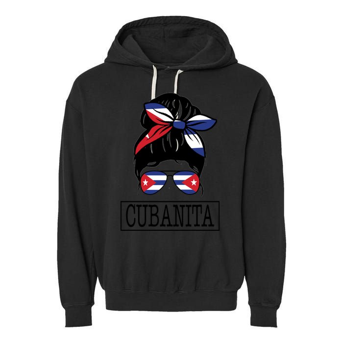 Cubanita Messy Bun Cuban Flag Cuba Garment-Dyed Fleece Hoodie