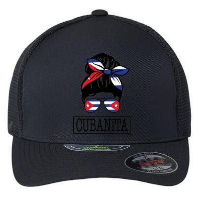 Cubanita Messy Bun Cuban Flag Cuba Flexfit Unipanel Trucker Cap