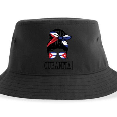 Cubanita Messy Bun Cuban Flag Cuba Sustainable Bucket Hat