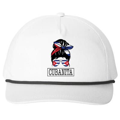 Cubanita Messy Bun Cuban Flag Cuba Snapback Five-Panel Rope Hat