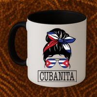 Cubanita Messy Bun Cuban Flag Cuba Mug