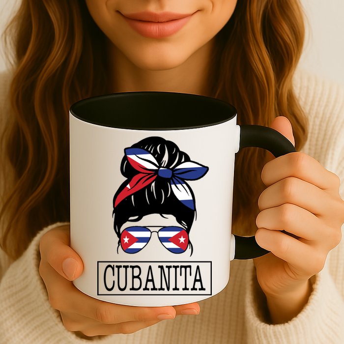 Cubanita Messy Bun Cuban Flag Cuba Mug