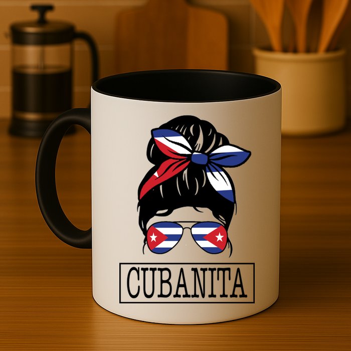 Cubanita Messy Bun Cuban Flag Cuba Mug