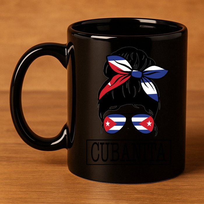 Cubanita Messy Bun Cuban Flag Cuba 11oz C Handle Ceramic Mug