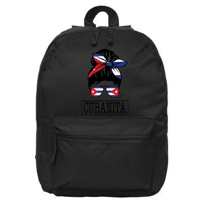 Cubanita Messy Bun Cuban Flag Cuba 16 in Basic Backpack