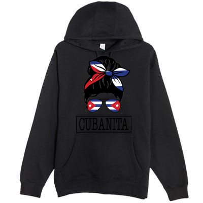 Cubanita Messy Bun Cuban Flag Cuba Premium Pullover Hoodie