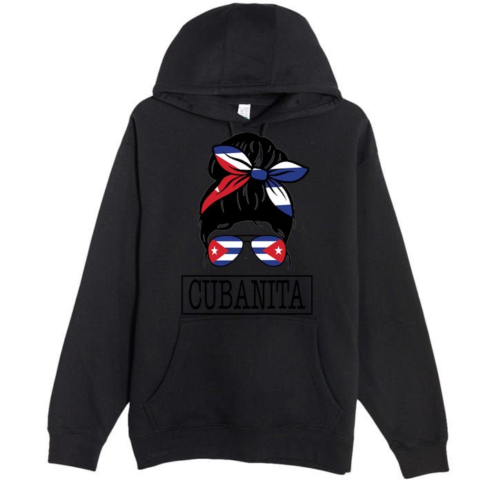 Cubanita Messy Bun Cuban Flag Cuba Premium Pullover Hoodie