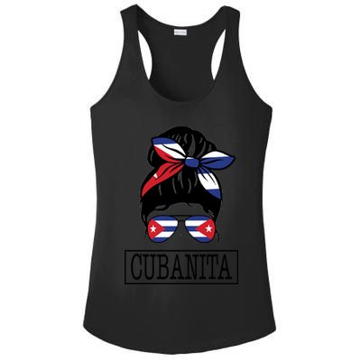 Cubanita Messy Bun Cuban Flag Cuba Ladies PosiCharge Competitor Racerback Tank