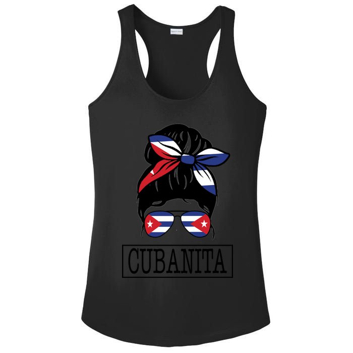 Cubanita Messy Bun Cuban Flag Cuba Ladies PosiCharge Competitor Racerback Tank