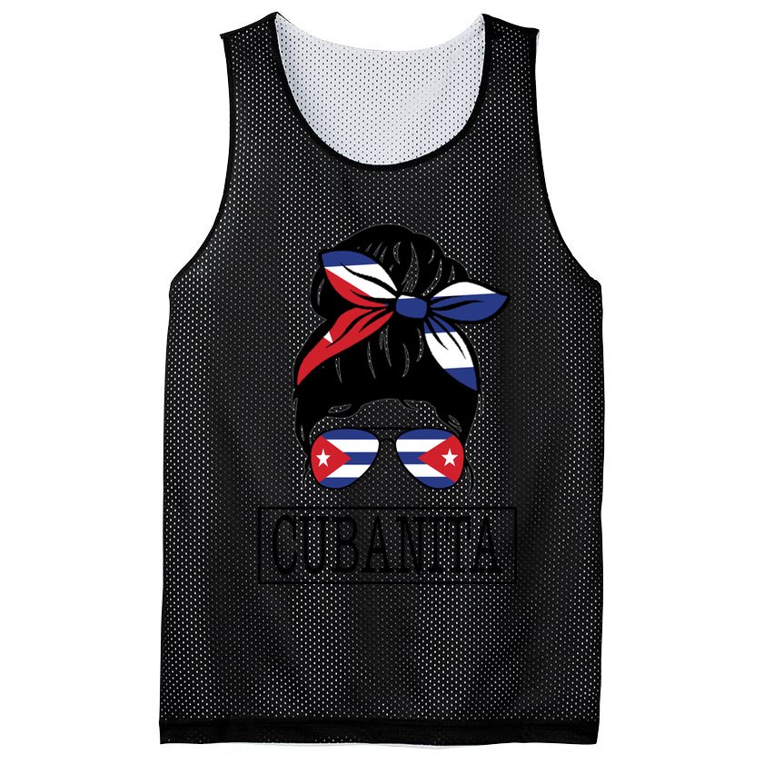 Cubanita Messy Bun Cuban Flag Cuba Mesh Reversible Basketball Jersey Tank