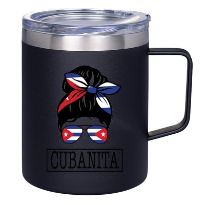 Cubanita Messy Bun Cuban Flag Cuba 12oz Stainless Steel Coffee Mug