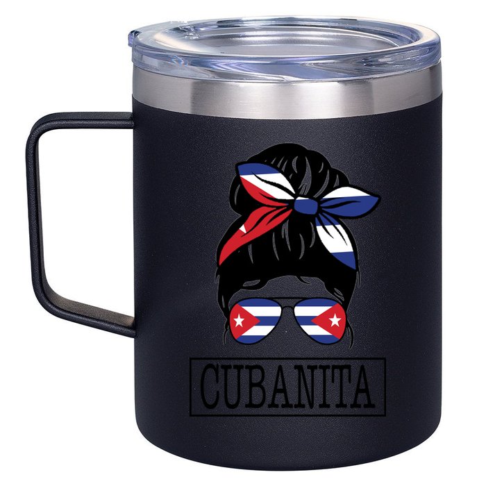 Cubanita Messy Bun Cuban Flag Cuba 12oz Stainless Steel Coffee Mug