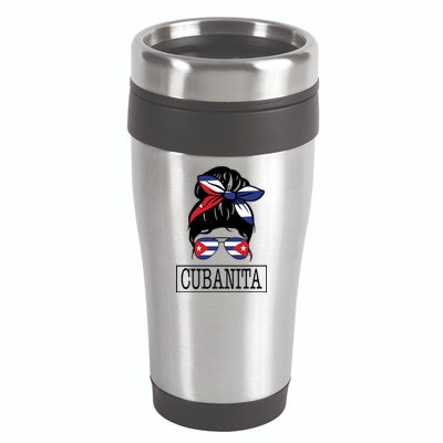 Cubanita Messy Bun Cuban Flag Cuba 16oz Travel Tumbler