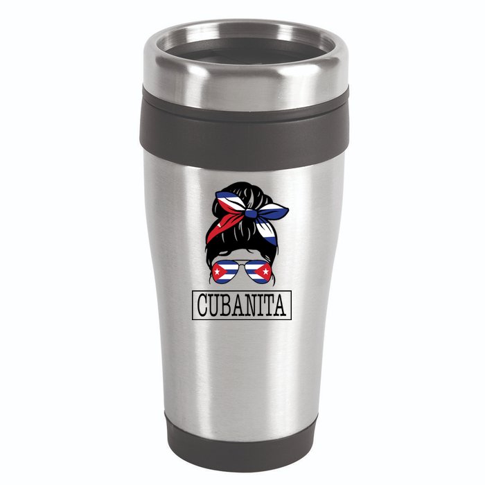 Cubanita Messy Bun Cuban Flag Cuba 16oz Travel Tumbler