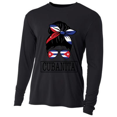 Cubanita Messy Bun Cuban Flag Cuba Cooling Performance Long Sleeve Crew