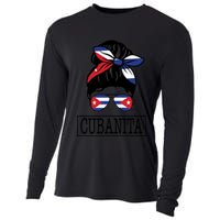 Cubanita Messy Bun Cuban Flag Cuba Cooling Performance Long Sleeve Crew