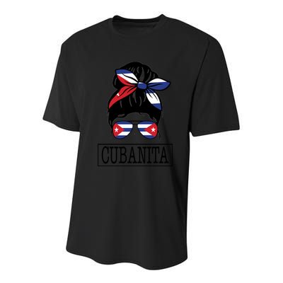 Cubanita Messy Bun Cuban Flag Cuba Youth Performance Sprint T-Shirt