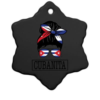 Cubanita Messy Bun Cuban Flag Cuba Ceramic Star Ornament