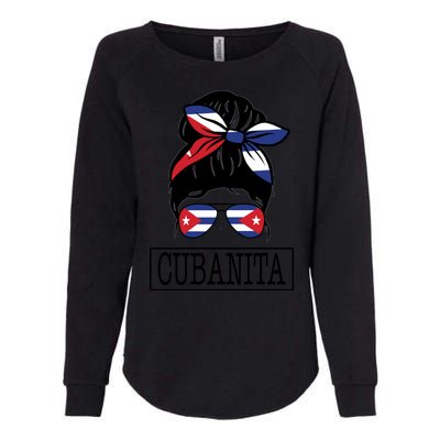 Cubanita Messy Bun Cuban Flag Cuba Womens California Wash Sweatshirt