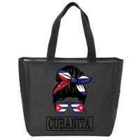 Cubanita Messy Bun Cuban Flag Cuba Zip Tote Bag