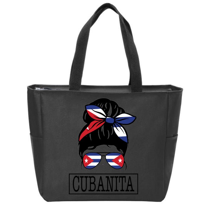 Cubanita Messy Bun Cuban Flag Cuba Zip Tote Bag