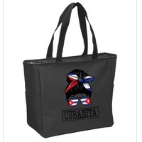 Cubanita Messy Bun Cuban Flag Cuba Zip Tote Bag