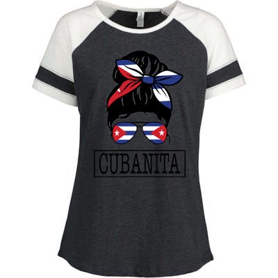 Cubanita Messy Bun Cuban Flag Cuba Enza Ladies Jersey Colorblock Tee