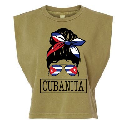 Cubanita Messy Bun Cuban Flag Cuba Garment-Dyed Women's Muscle Tee