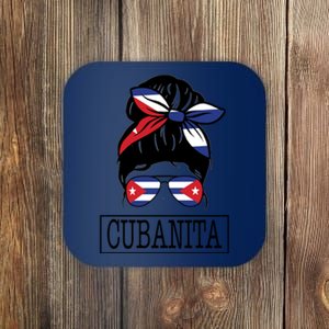 Cubanita Messy Bun Cuban Flag Cuba Coaster