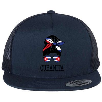 Cubanita Messy Bun Cuban Flag Cuba Flat Bill Trucker Hat