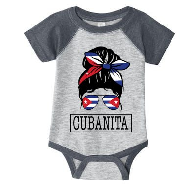 Cubanita Messy Bun Cuban Flag Cuba Infant Baby Jersey Bodysuit