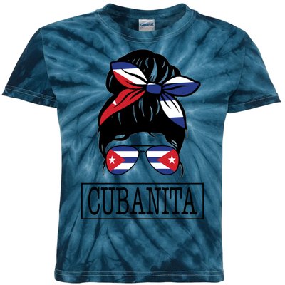 Cubanita Messy Bun Cuban Flag Cuba Kids Tie-Dye T-Shirt