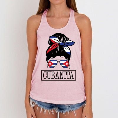 Cubanita Messy Bun Cuban Flag Cuba Women's Knotted Racerback Tank