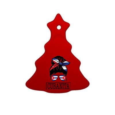 Cubanita Messy Bun Cuban Flag Cuba Ceramic Tree Ornament