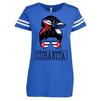 Cubanita Messy Bun Cuban Flag Cuba Enza Ladies Jersey Football T-Shirt