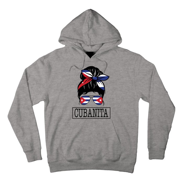 Cubanita Messy Bun Cuban Flag Cuba Hoodie