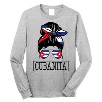 Cubanita Messy Bun Cuban Flag Cuba Long Sleeve Shirt