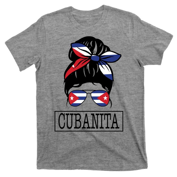 Cubanita Messy Bun Cuban Flag Cuba T-Shirt