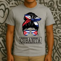 Cubanita Messy Bun Cuban Flag Cuba T-Shirt