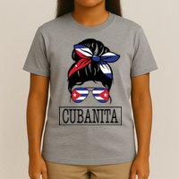 Cubanita Messy Bun Cuban Flag Cuba T-Shirt