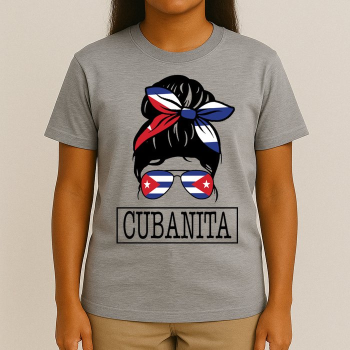 Cubanita Messy Bun Cuban Flag Cuba T-Shirt