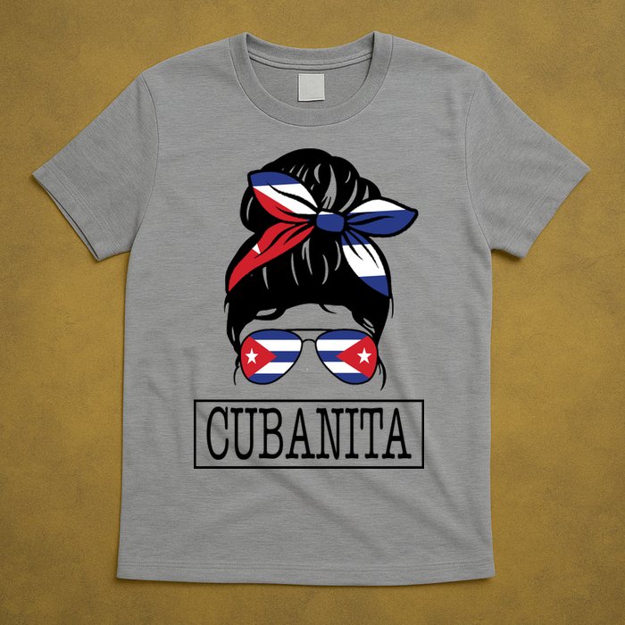 Cubanita Messy Bun Cuban Flag Cuba T-Shirt