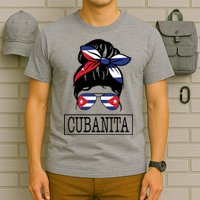 Cubanita Messy Bun Cuban Flag Cuba T-Shirt