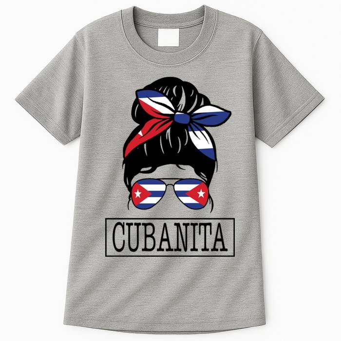 Cubanita Messy Bun Cuban Flag Cuba Tall T-Shirt