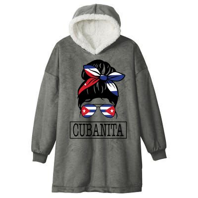 Cubanita Messy Bun Cuban Flag Cuba Hooded Wearable Blanket