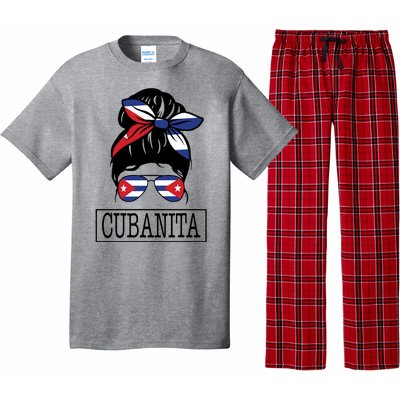 Cubanita Messy Bun Cuban Flag Cuba Pajama Set