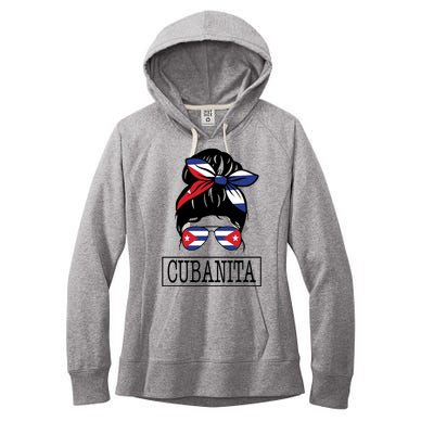 Cubanita Messy Bun Cuban Flag Cuba Women's Fleece Hoodie